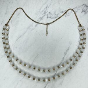 Gold Tone Beaded Double Strand Long Necklace